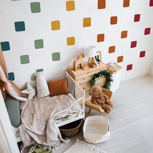 Colorful Shape Wall Decals installed on a styled wall