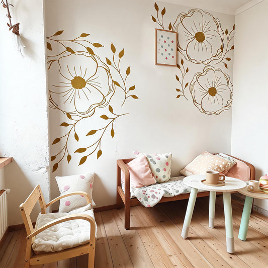 Floral Corner Wall Decals installed on a styled wall