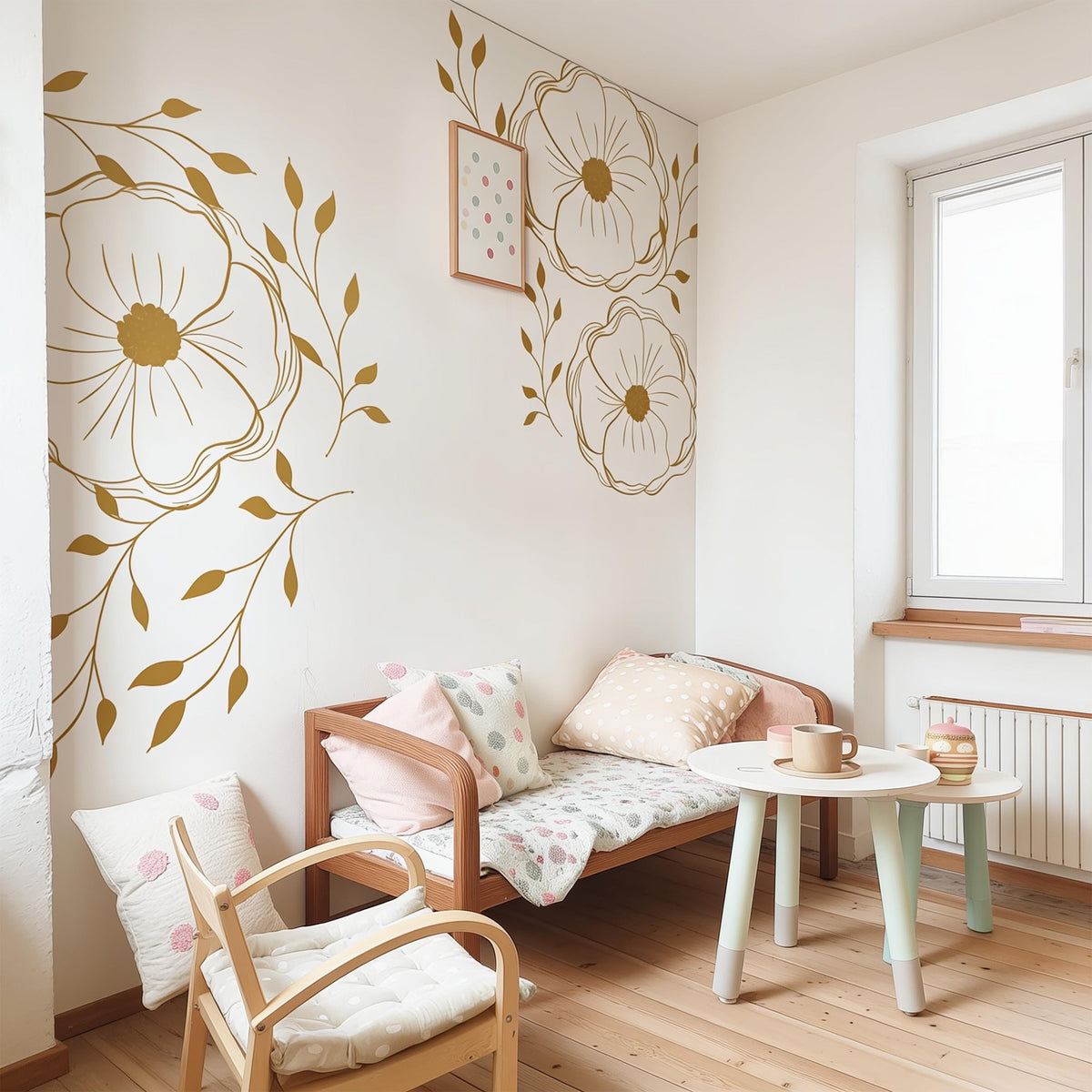 Floral Corner Wall Decals styled in a room setting
