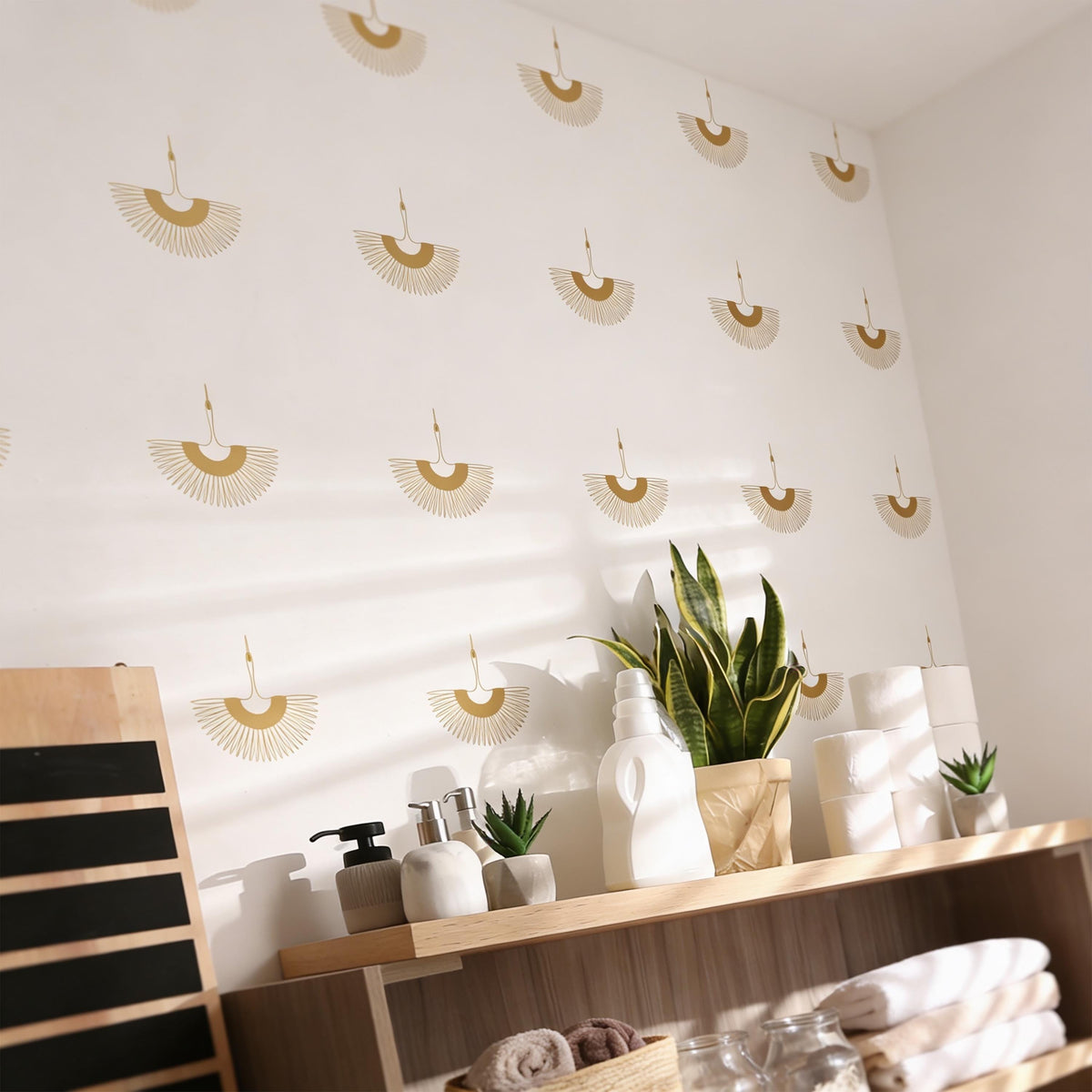 Boho Crane Wall Decals styled in a room setting