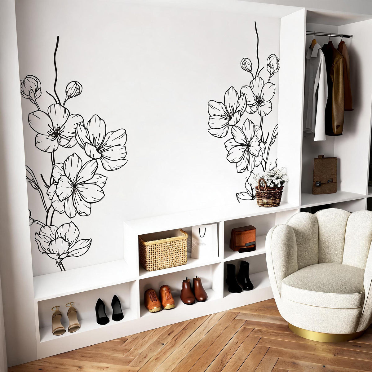 Floral Corner Wall Decals shown in a home interior