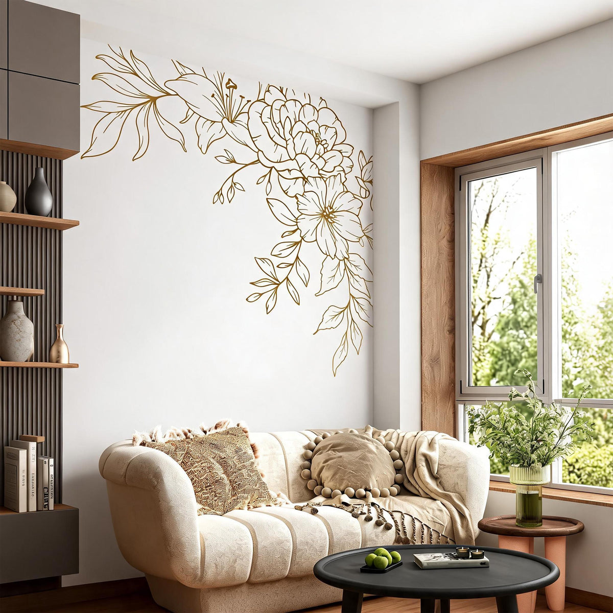 Floral Corner Wall Decals styled in a room setting