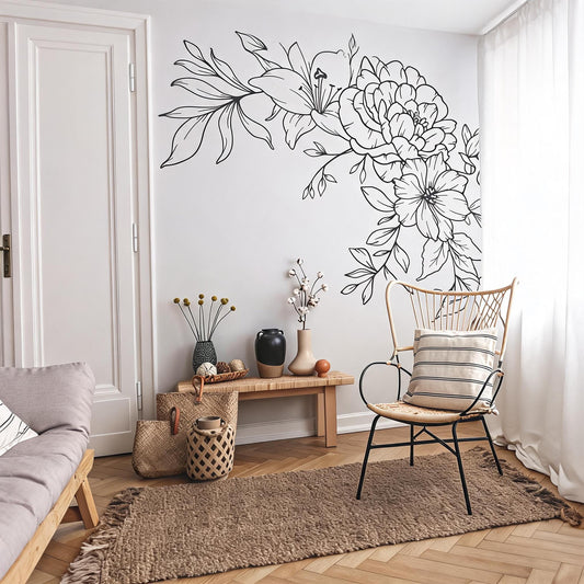 Floral Corner Wall Decals installed on a styled wall