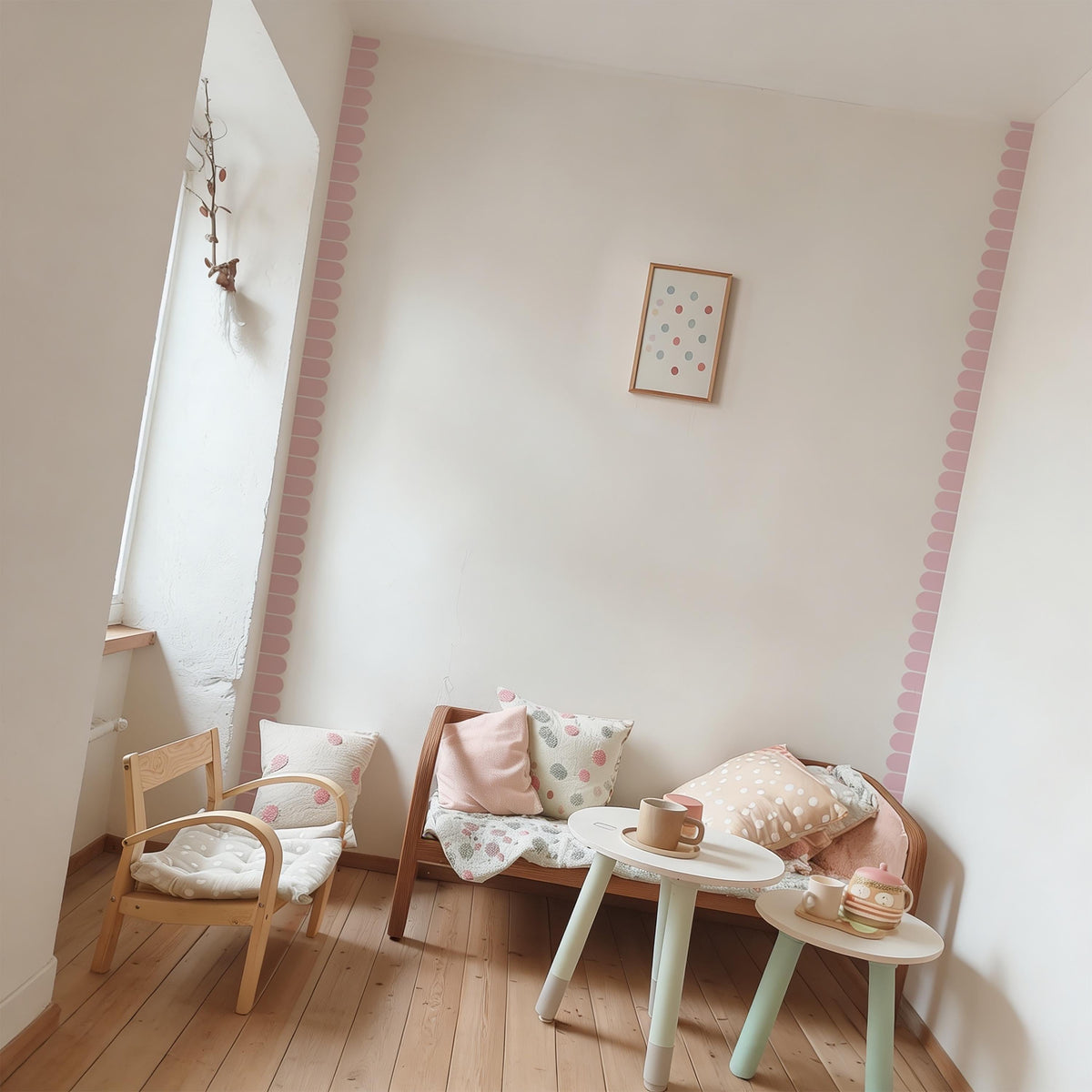 Scallop Wall Decal Border arranged on a feature wall