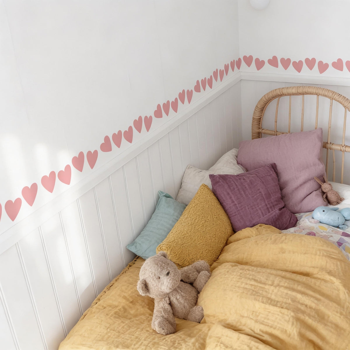 Heart Wall Decal Border styled in a room setting
