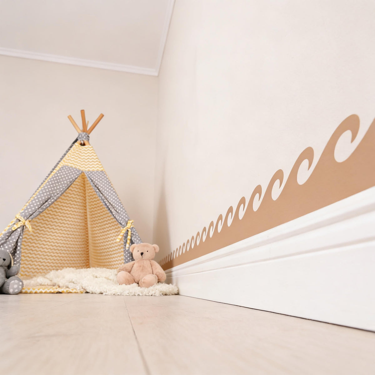 Wave Wall Decal Border arranged on a feature wall