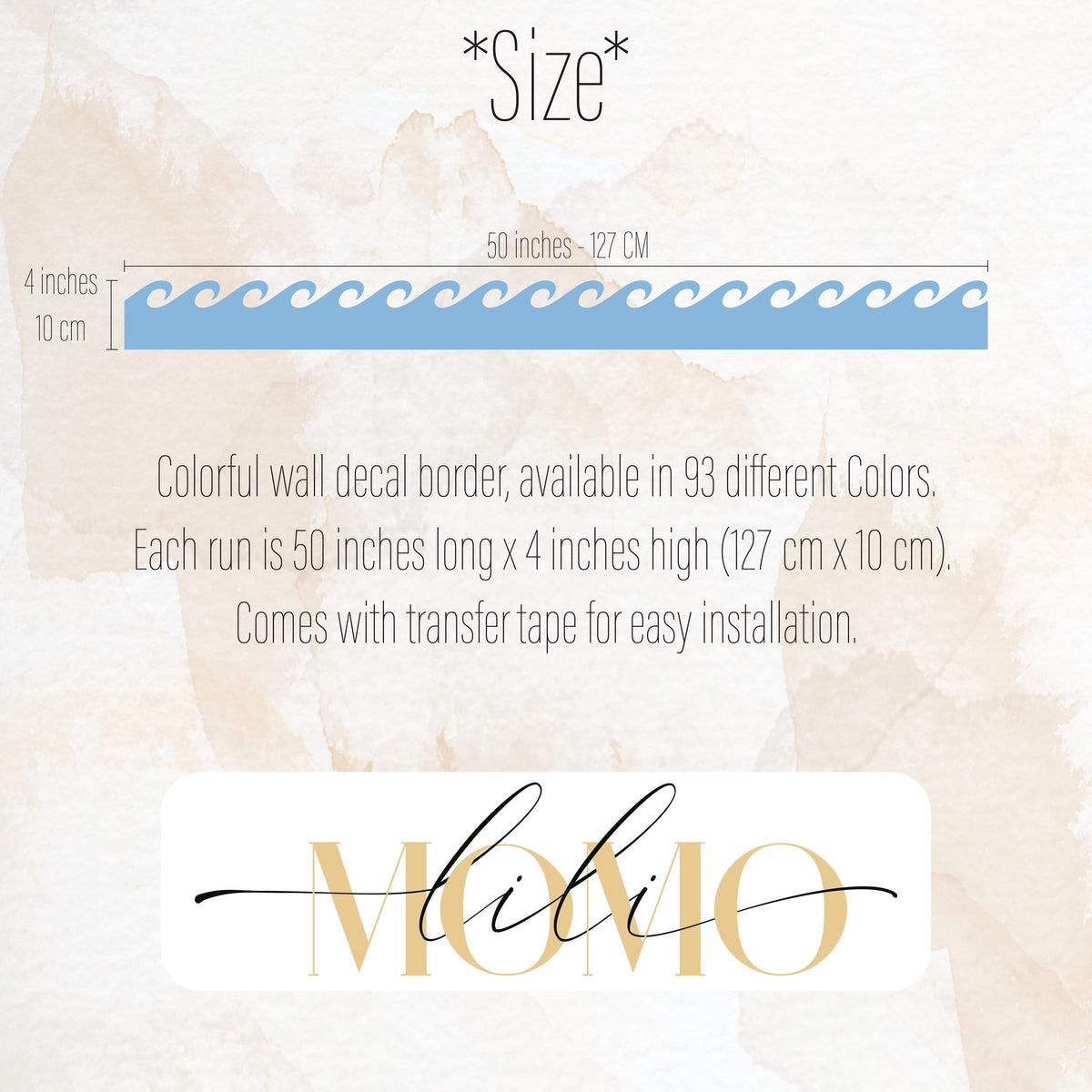 Wave Wall Decal Border size reference on a wall
