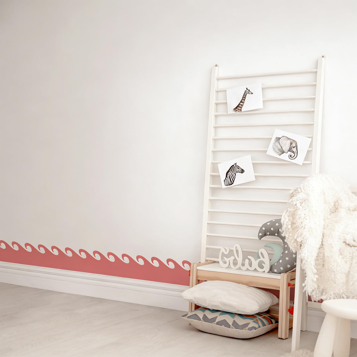 Wave Wall Decal Border installed on a styled wall