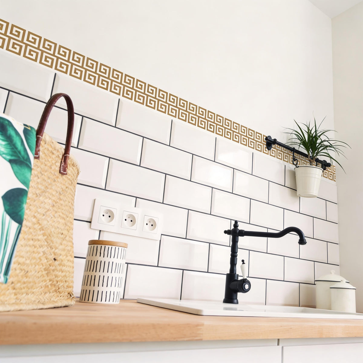 Greek Key Wall Decal Border shown in a home interior