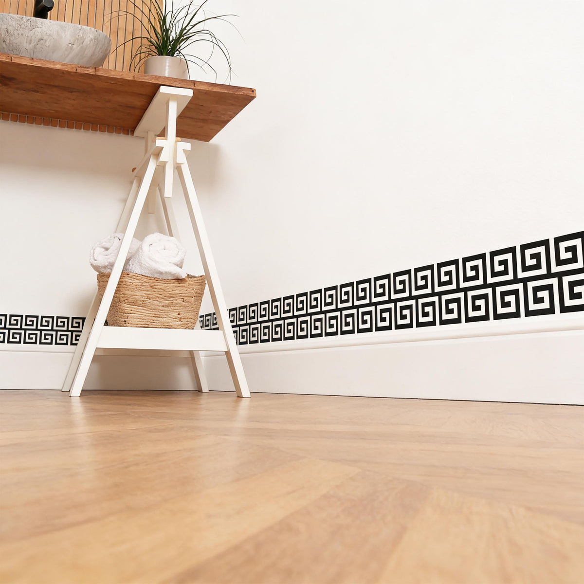 Greek Key Wall Decal Border size reference on a wall
