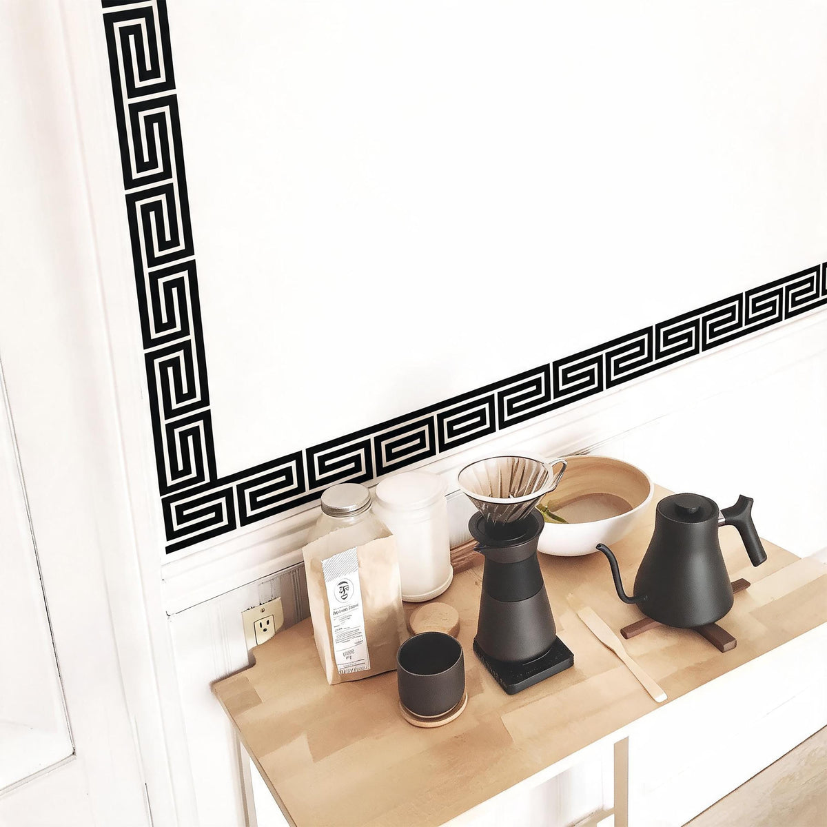 Greek Key Wall Decal Border shown in a home interior