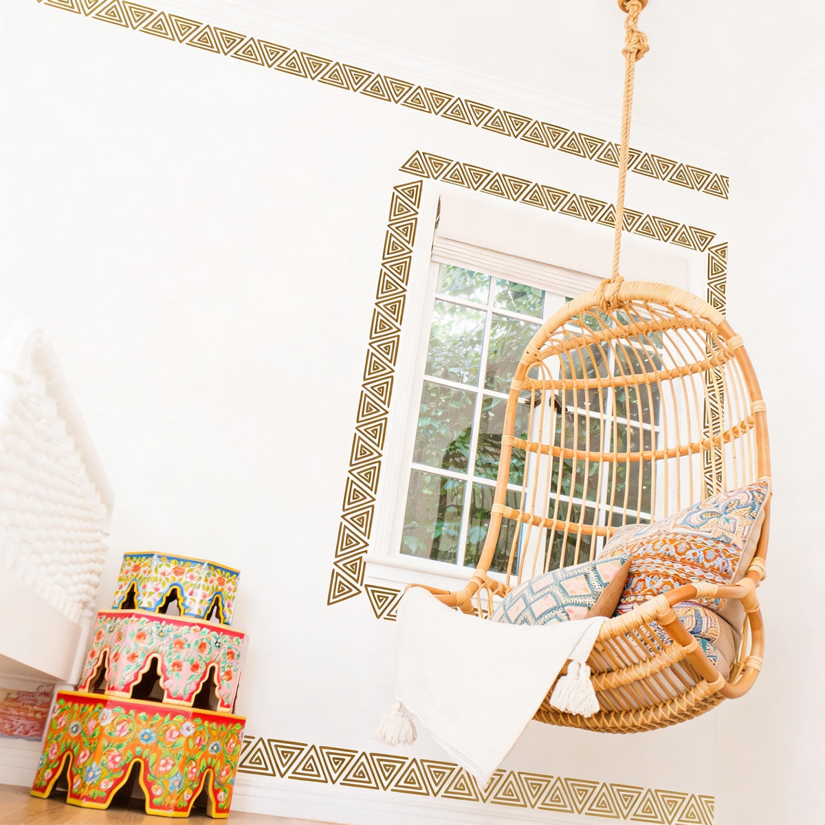 Greek Key Wall Decal Border shown in a home interior