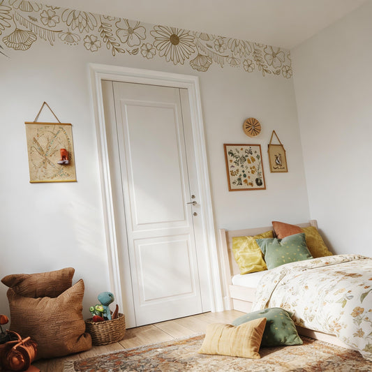 Floral Wall Decal Border styled on a decorated wall