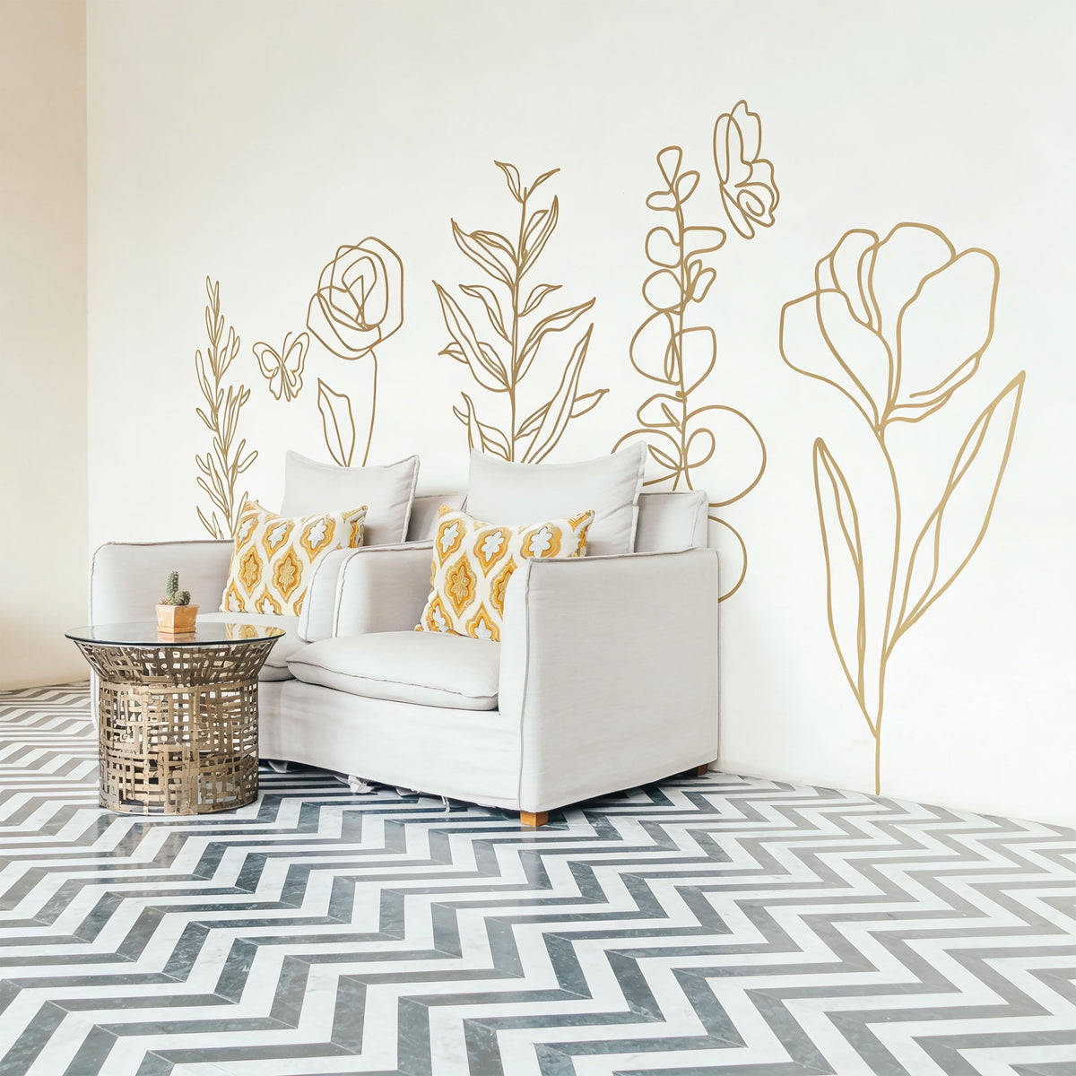 Boho Floral Wall Decals styled on a decorated wall