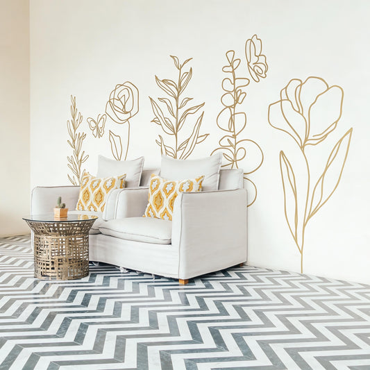Boho Floral Wall Decals styled on a decorated wall