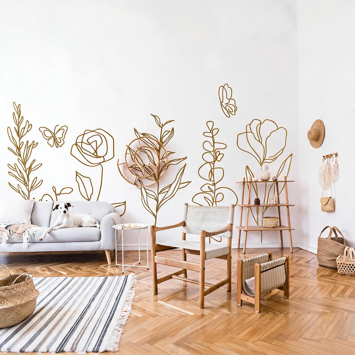 Boho Floral Wall Decals displayed in a styled space
