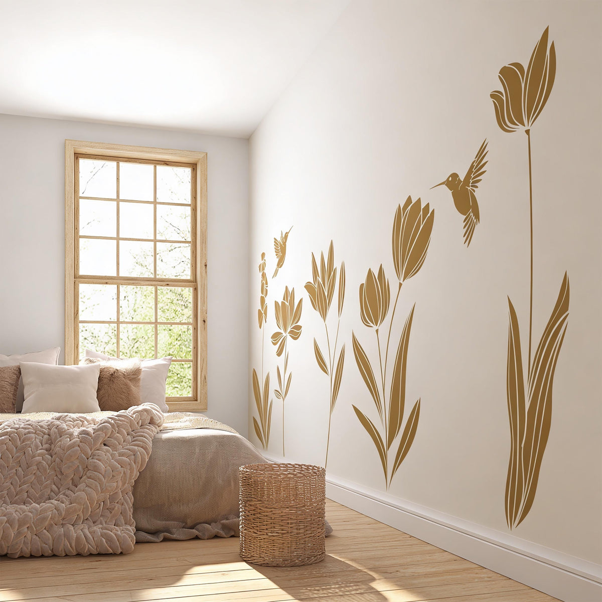 Boho Floral Wall Decals styled in a room setting