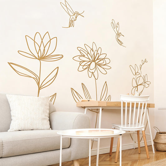 Boho Floral Wall Decals styled on a decorated wall