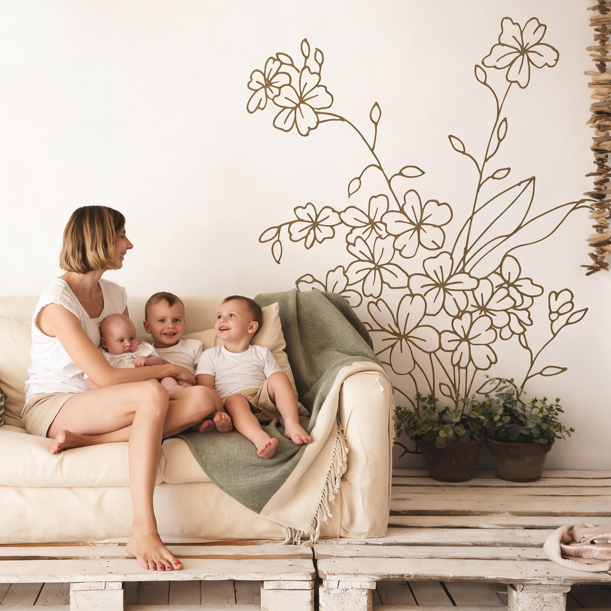 Floral Bouquet Wall Decal arranged on a wall
