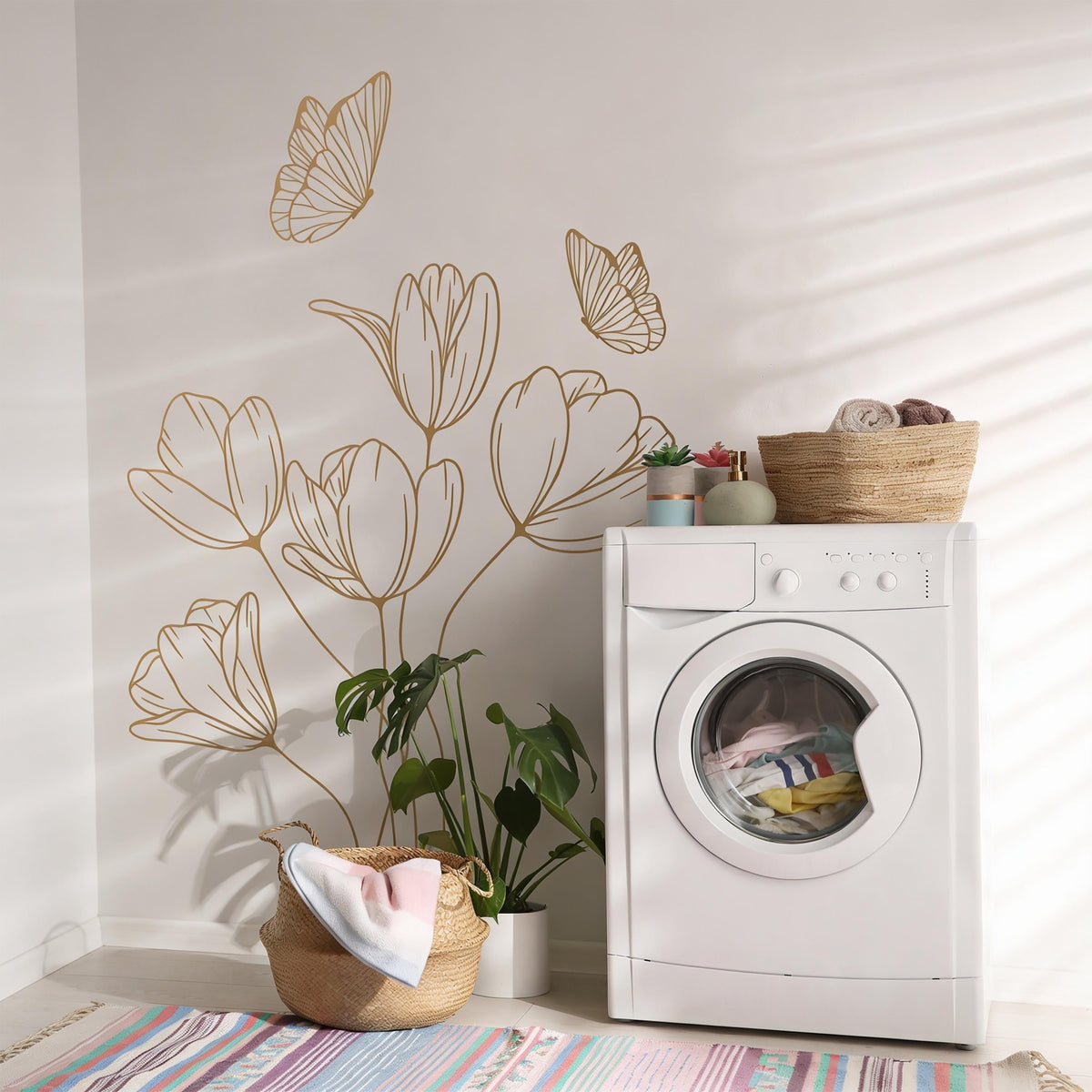 Wildflower Bouquet Wall Decal arranged on a wall