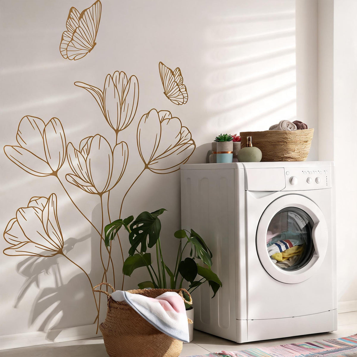 Wildflower Bouquet Wall Decal displayed in a styled space