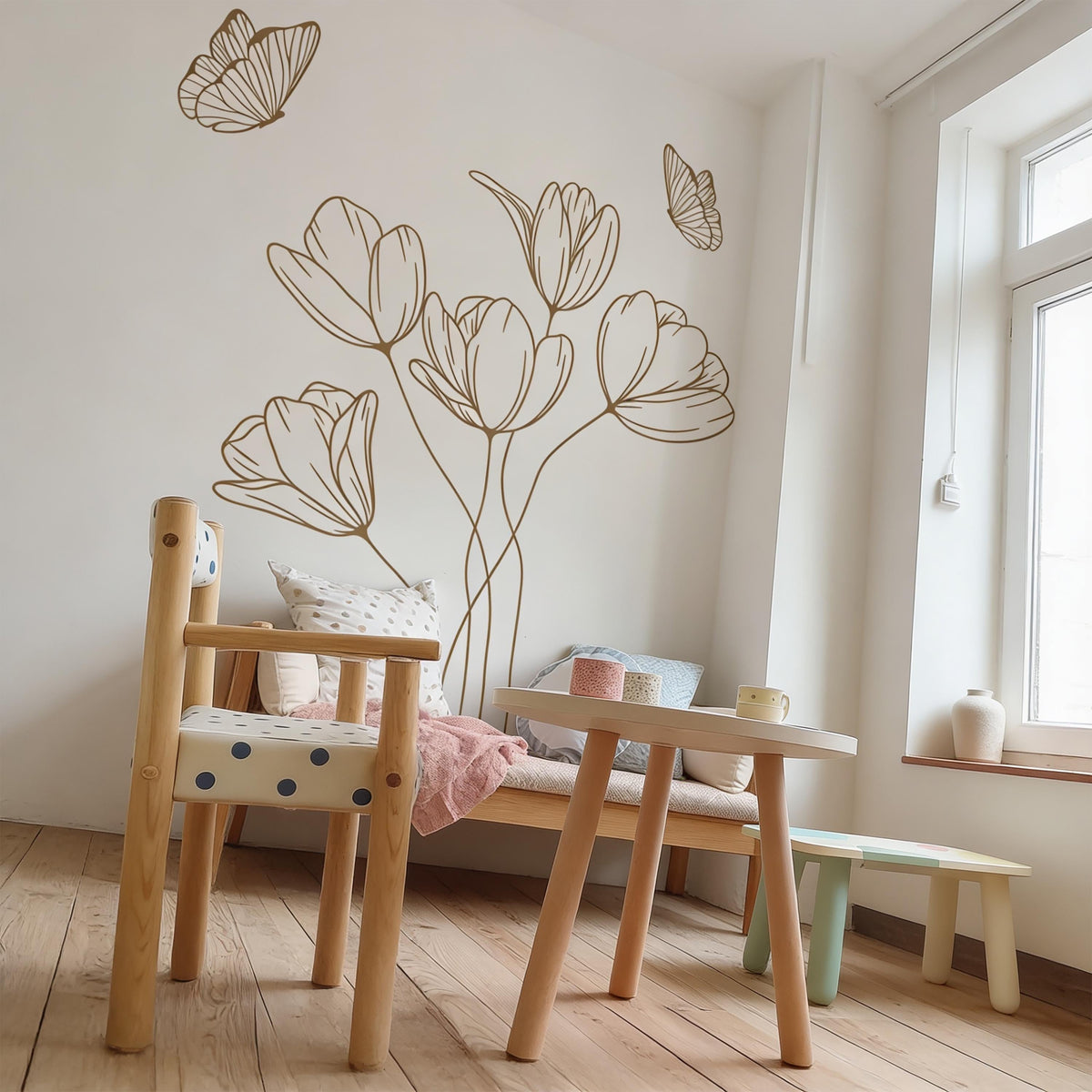 Wildflower Bouquet Wall Decal styled on a decorated wall