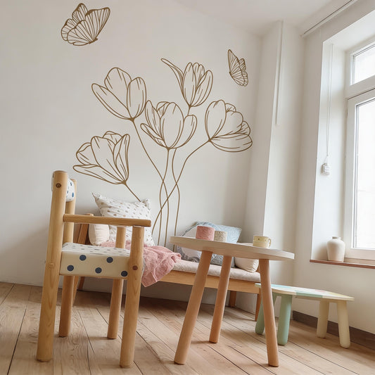 Wildflower Bouquet Wall Decal styled on a decorated wall