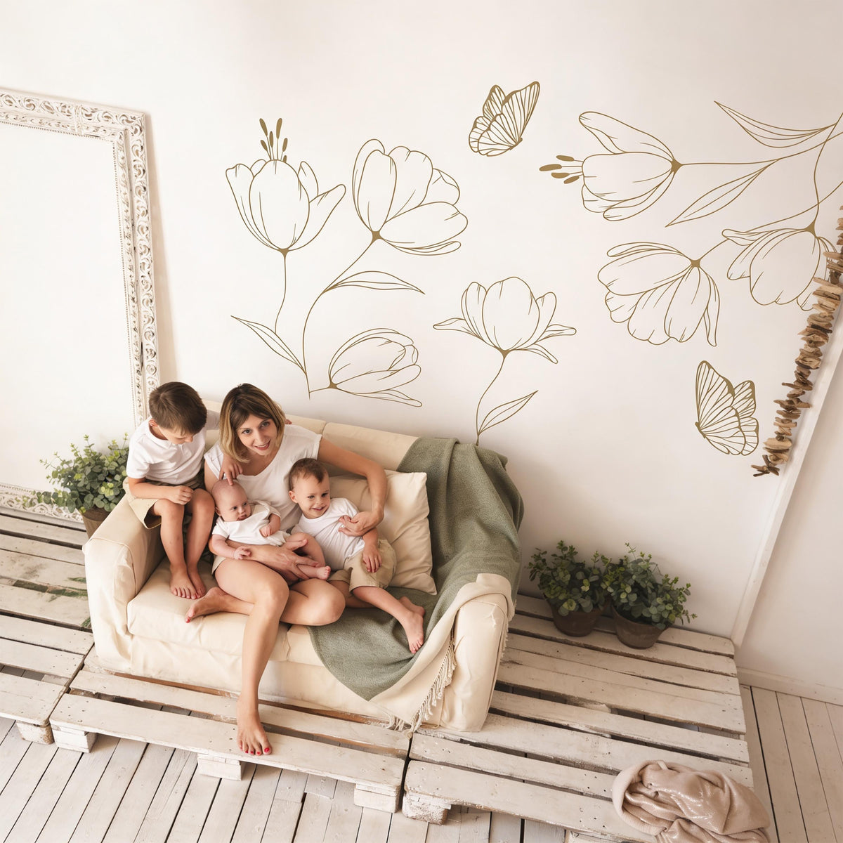 Floral Corner Wall Decal shown in a home interior