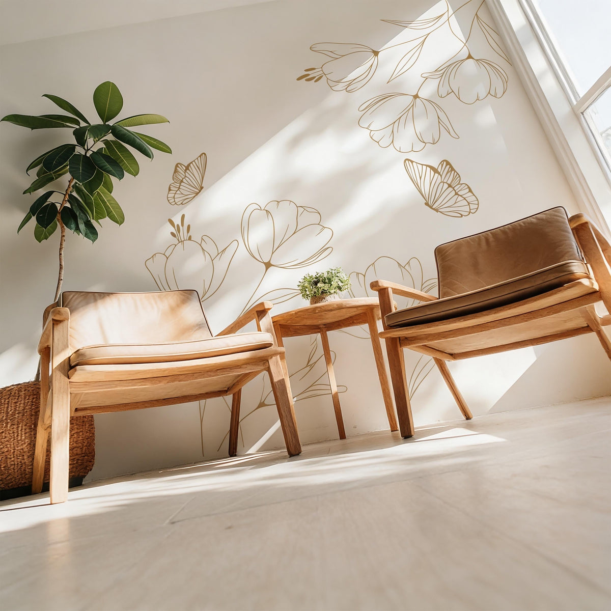 Floral Corner Wall Decal on a feature wall