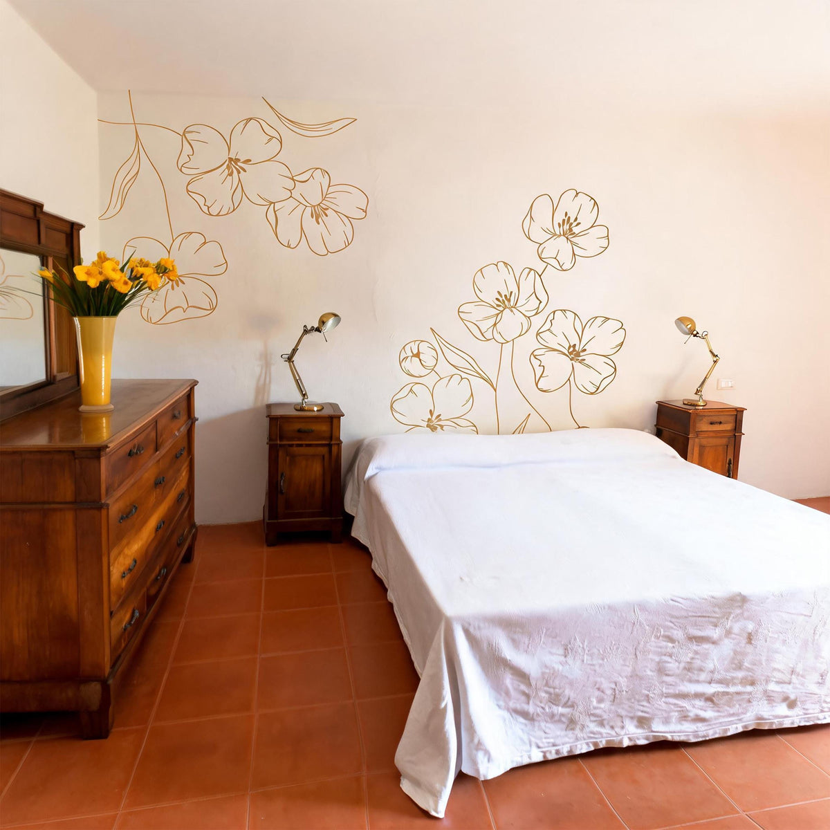 Floral Corner Wall Decal on a feature wall