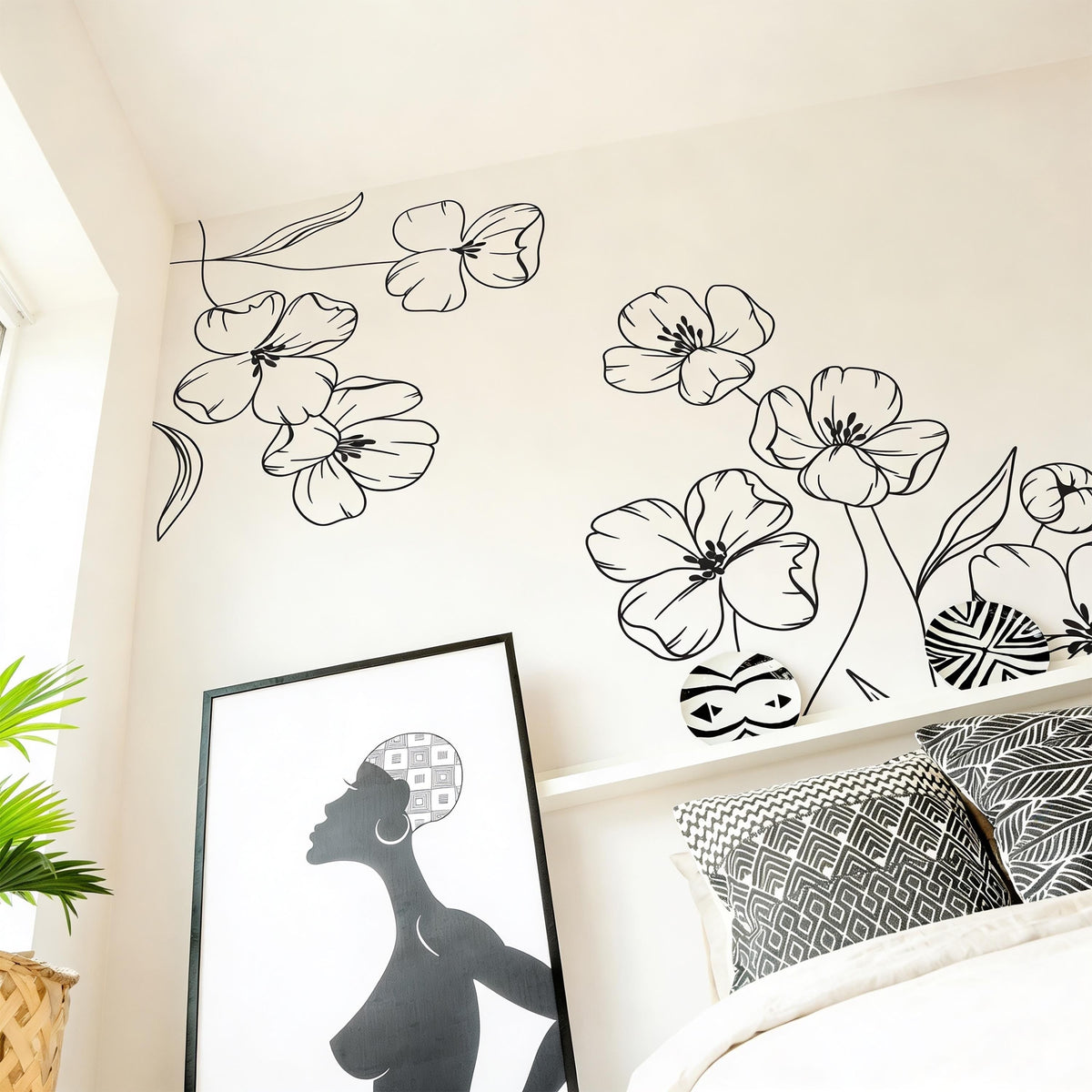 Floral Corner Wall Decal displayed in a styled space