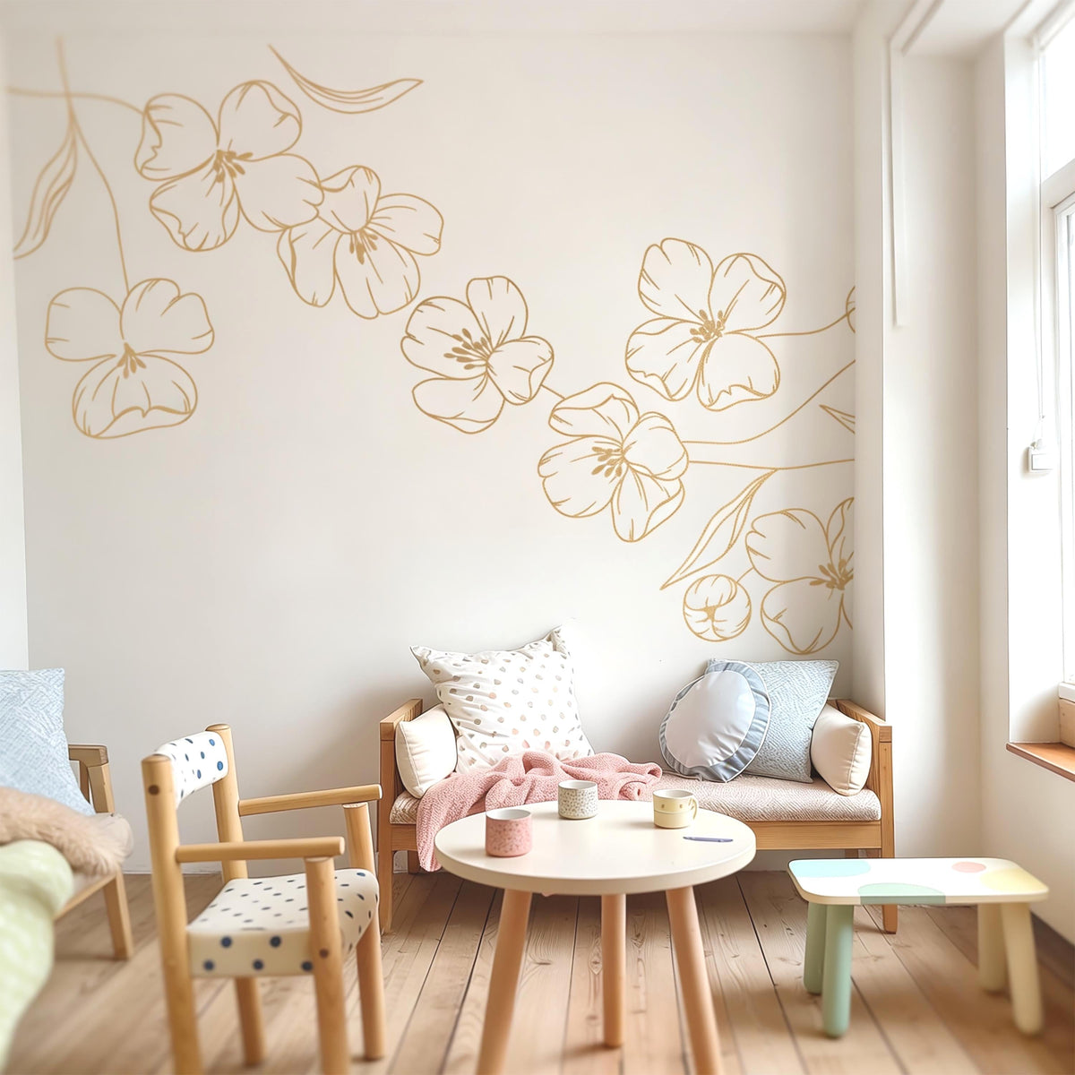 Floral Corner Wall Decal styled on a decorated wall
