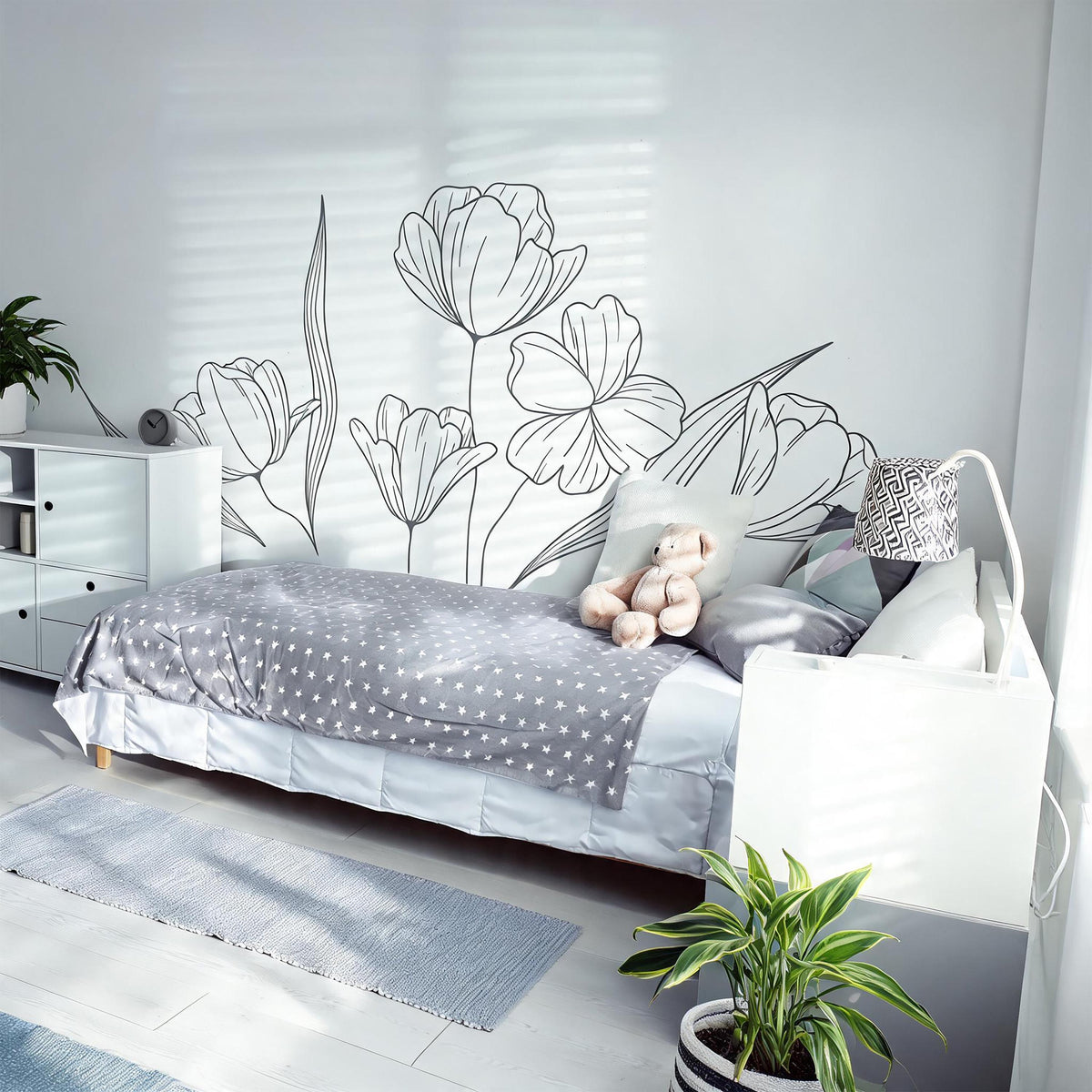 Hanging Floral Wall Decal styled in a room setting