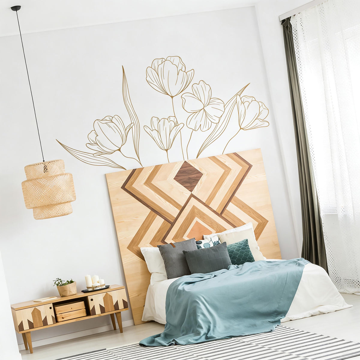 Hanging Floral Wall Decal on a feature wall