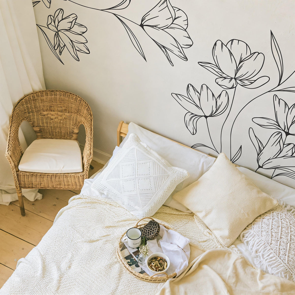 Floral Corner Wall Decals displayed in a styled space