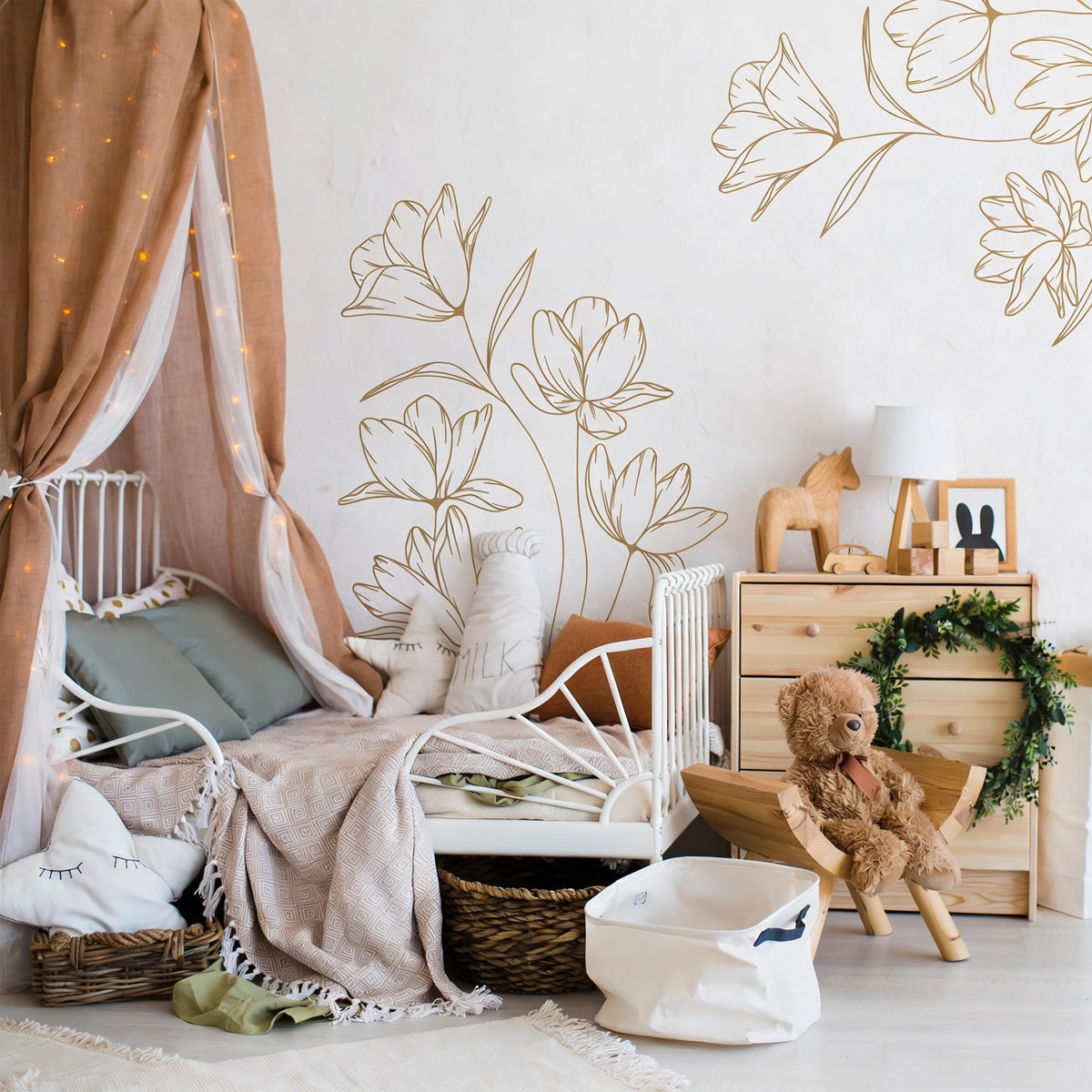 Floral Corner Wall Decals styled in a room setting