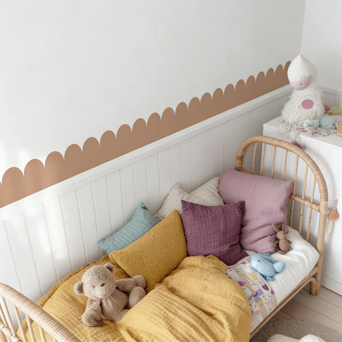 Scallop Wall Decal Border displayed in a styled space
