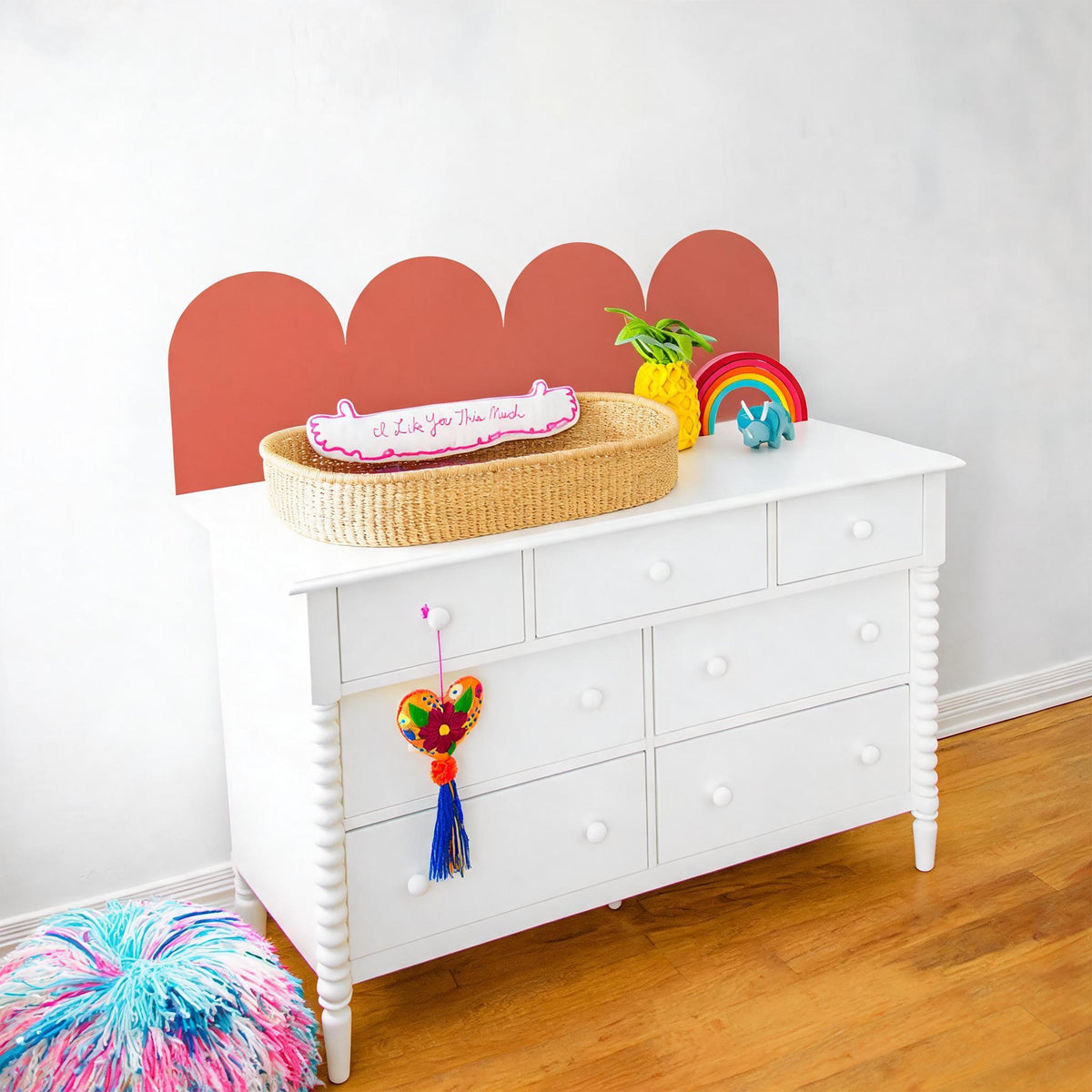 Large Scallop Wall Decal Border displayed in a styled space