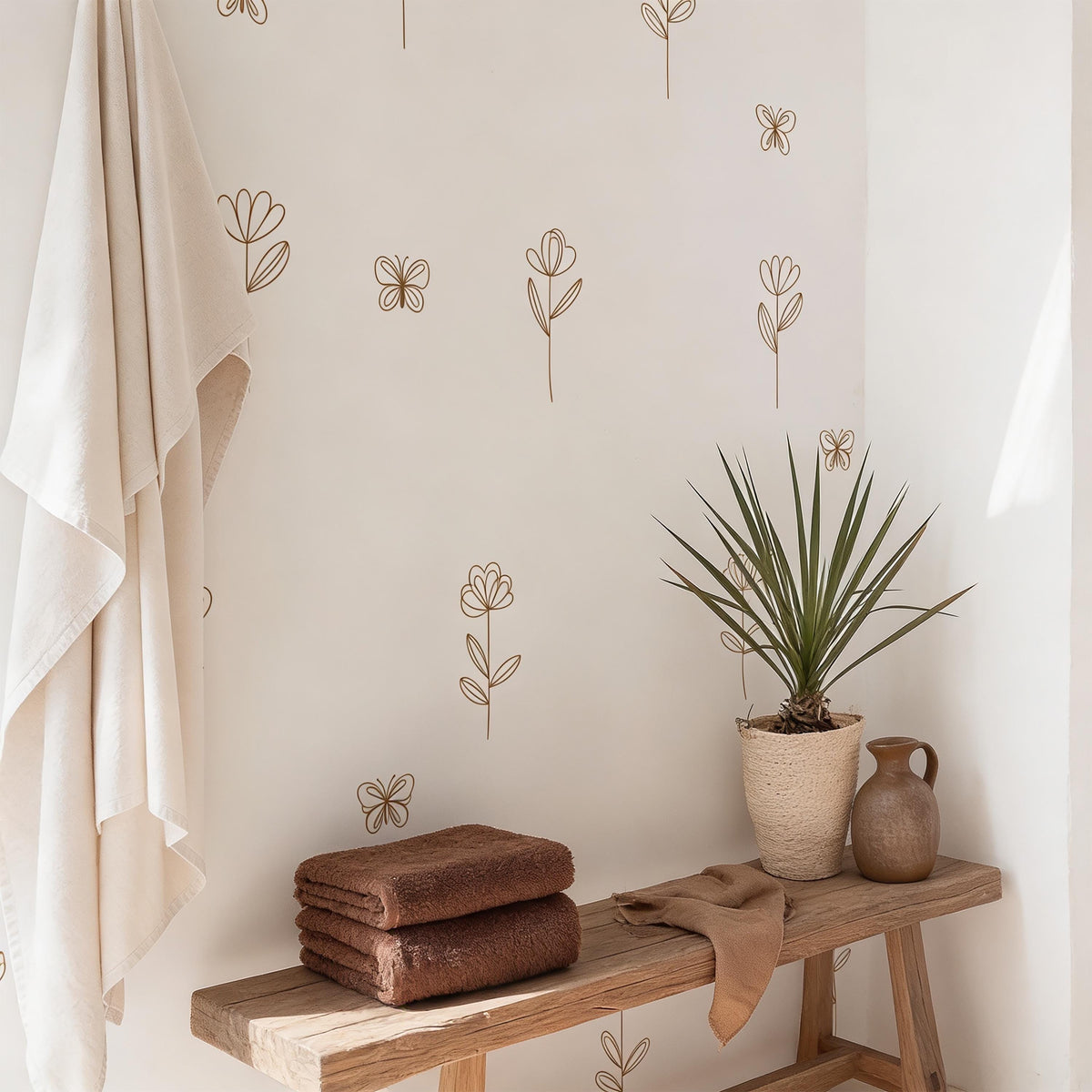Hanging Flower Wall Decals with Butterflies shown in a home interior