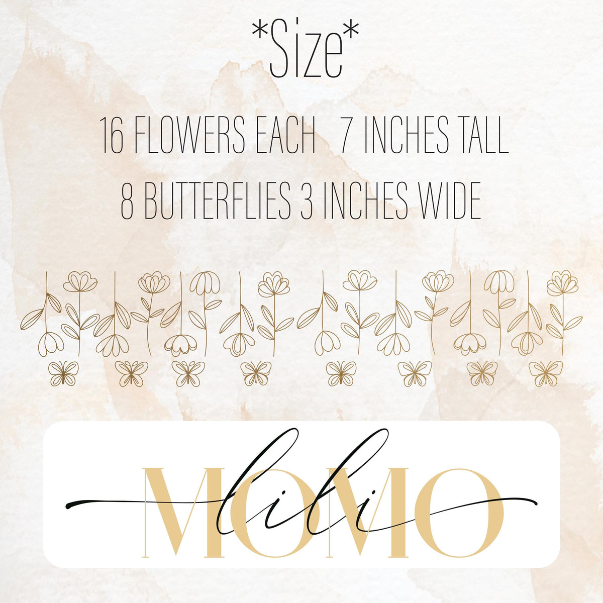 Color and size reference for Hanging Flower Wall Decals with Butterflies