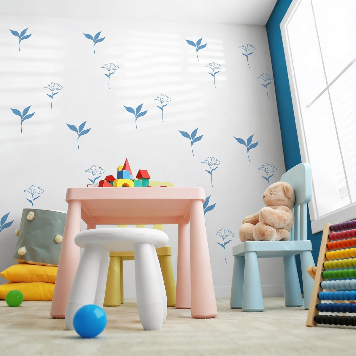 Small Flower Wall Decals styled in a room setting