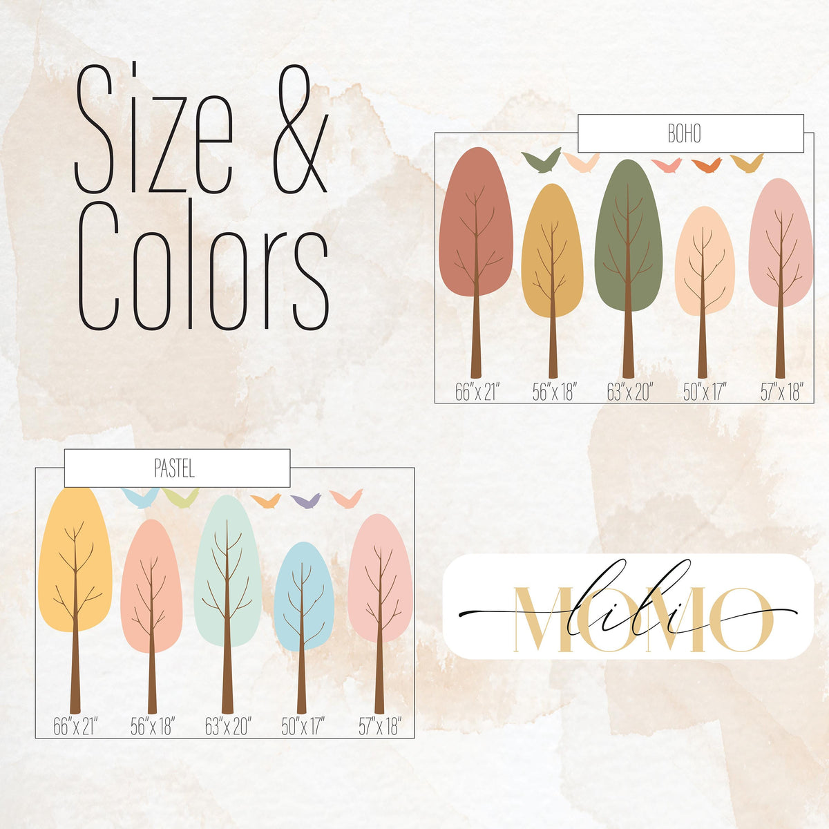 Color and size reference for Tree Wall Decal Set