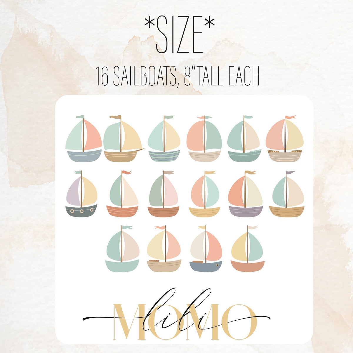 Color and size reference for Sailboat Wall Decal Set