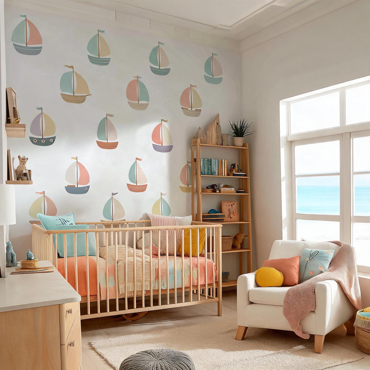 Sailboat Wall Decal Set on a feature wall