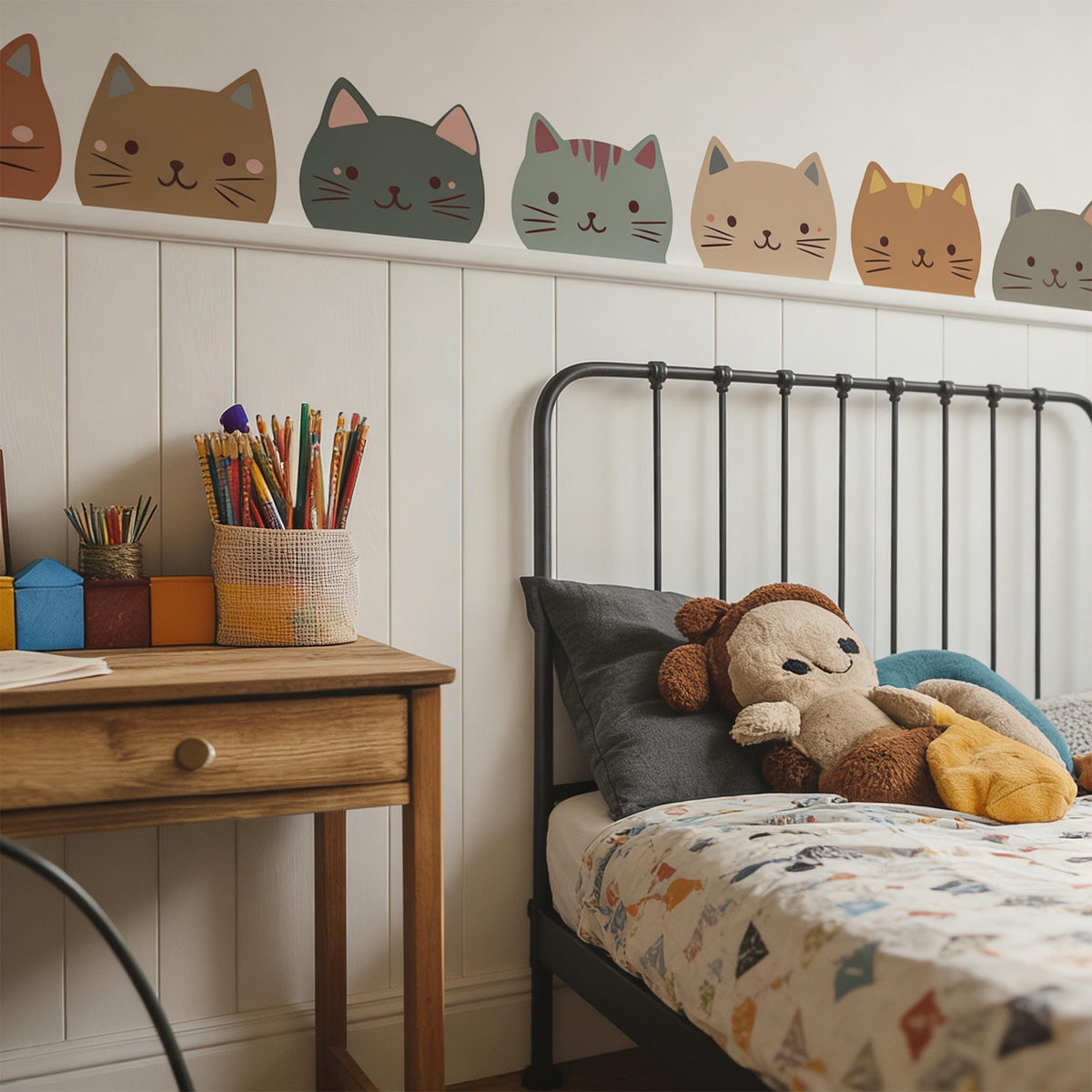 Cat Border Wall Decal styled in a room setting