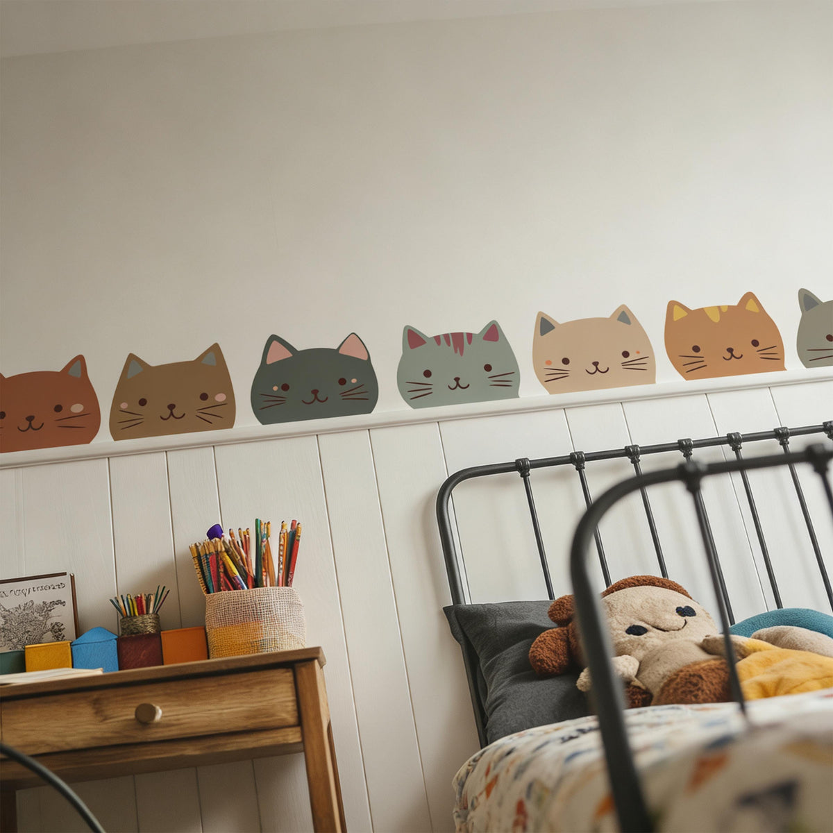 Cat Border Wall Decal styled on a decorated wall