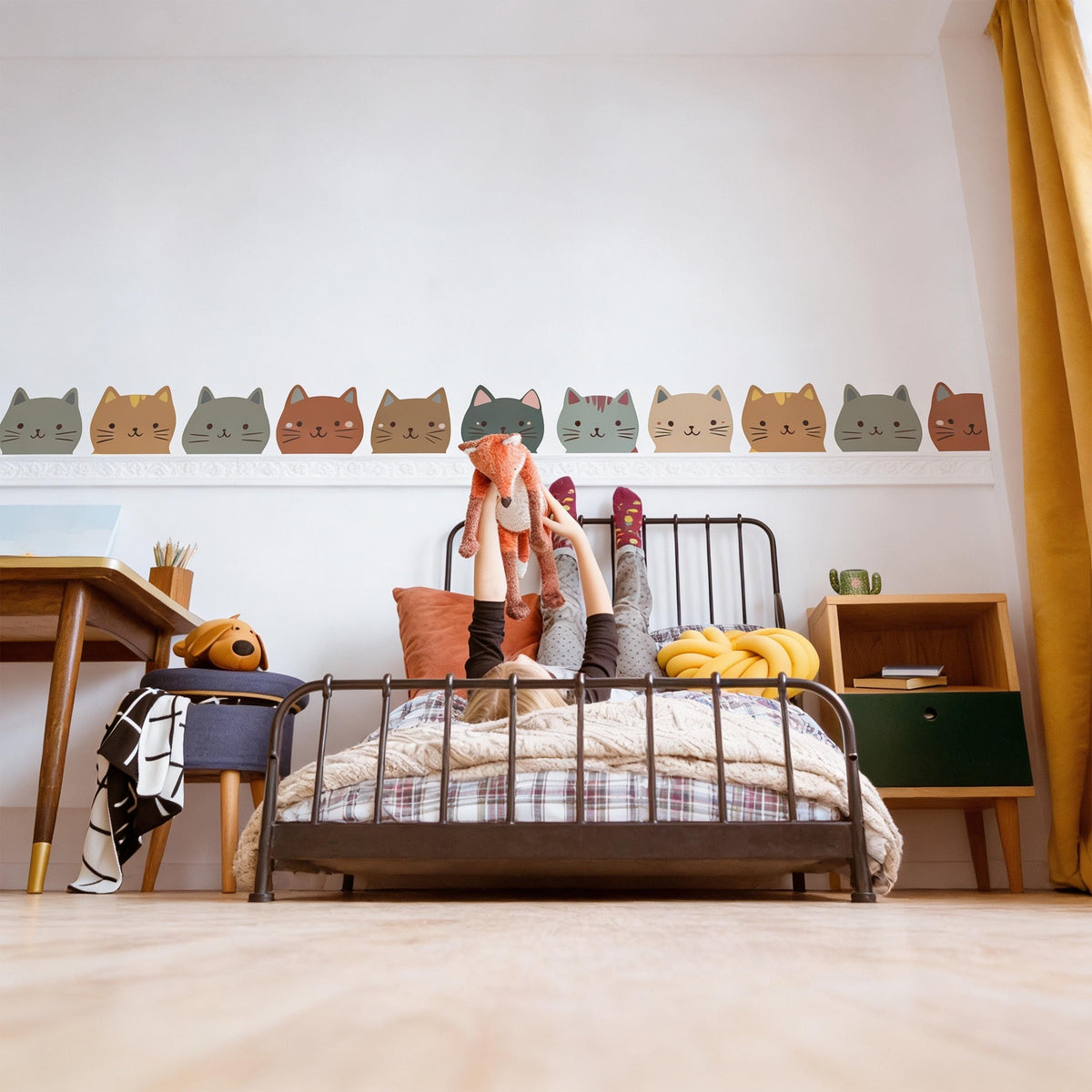 Cat Border Wall Decal on a feature wall