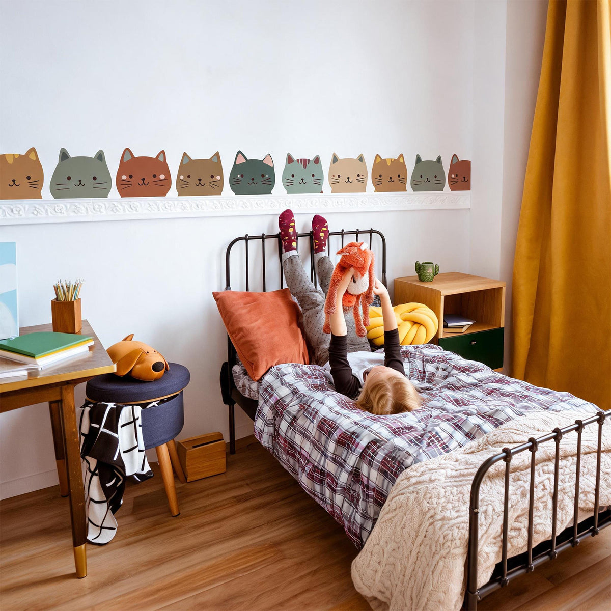 Cat Border Wall Decal displayed in a styled space