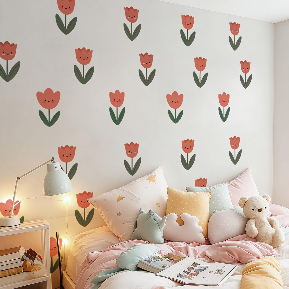 Tulip Wall Decal Border styled on a decorated wall