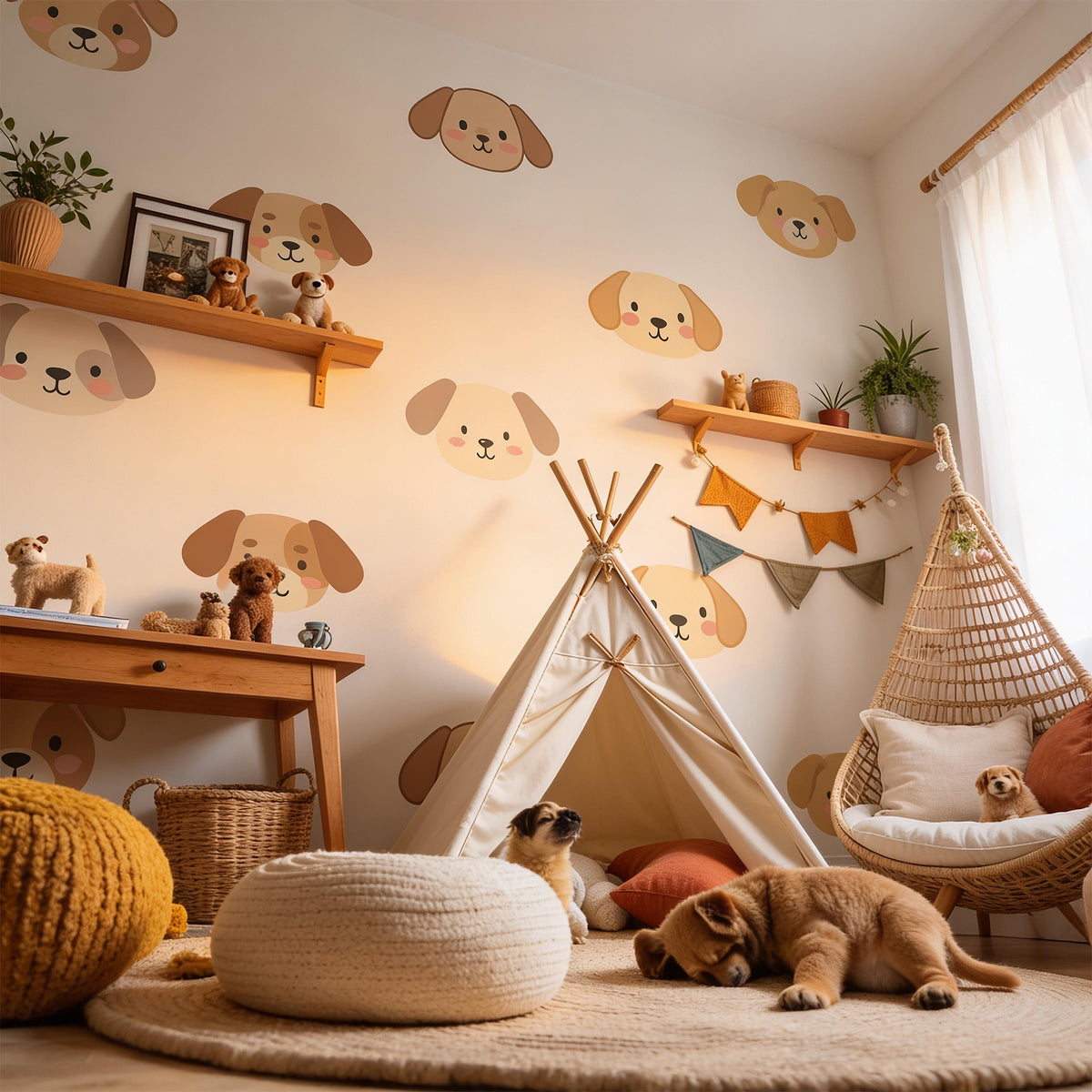 Dog Face Wall Decal Set shown in a nursery setting
